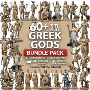 Grekiska gudar STL-paket, mytologistaty 3D-utskriftsfiler, Zeus Poseidon Ares STL-paket, antik grekisk skulptursamling