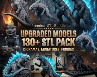 Godzilla Monster STL-bundel, 130+ geüpgradede STL-modellen, 3D-printbestanden Giant Monster, Dragon Creature STL-pack, vooraf ondersteunde stl, commercie