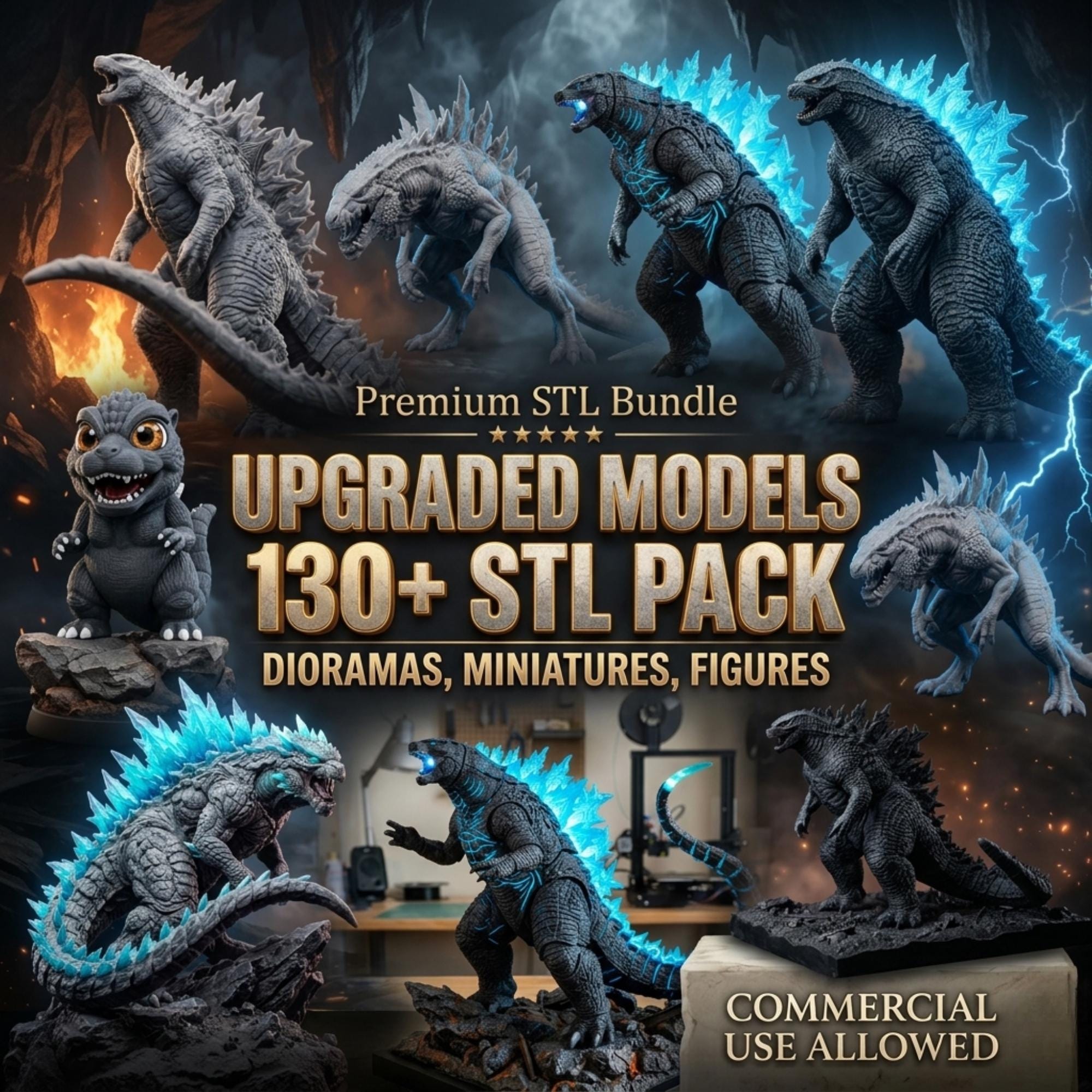 Godzilla Monster STL Bundle, 130+ Upgraded STL Models, Giant Monster 3D ...