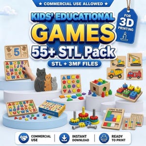 Kids Educational Games STL Pack - 55 Plus Montessori Learning Toys - STEM Preschool Activities - 3D Printing Files for Kids