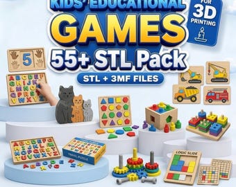 Kids Educational Games STL Pack - 55 Plus Montessori Learning Toys - STEM Preschool Activities - 3D Printing Files for Kids
