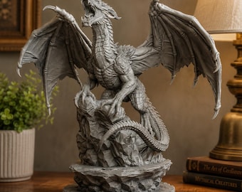 Estátua de Dragão em STL, Dragão Fantasia em STL, Estatueta de Dragão em STL, Criatura Mítica em STL, Escultura de Dragão em STL, Modelo de Dragão para Mesa, Arquivo para Impressão 3D