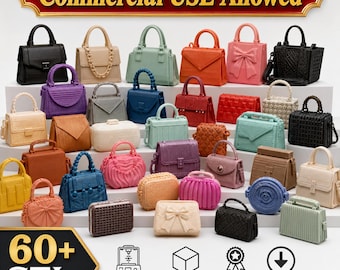 60+ Miniature Purse n Handbag STL Bundle | Dollhouse Accessory 3D Models | Printable Fashion Bag Collection | Commercial Use Miniature STL