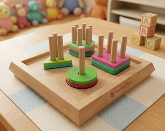 Wooden Shape Sorting and Stacking Puzzle STL - 3D Printable Montessori Toy - Toddler Educational Game - Preschool Learning STL