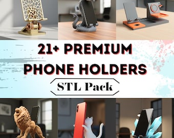 21+ telefoonhouder STL-bundel | Bestanden telefoonstandaard 3D-print | Modellen met smartphonehouder voor bureau | Direct downloaden
