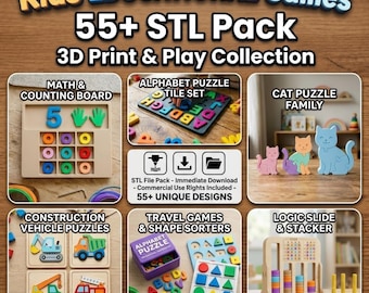 55+ Kids Educational Games STL Bundle | Montessori Learning Toys STL | Alphabet Puzzle 3D  File, Preschool Educational Games, Commercial