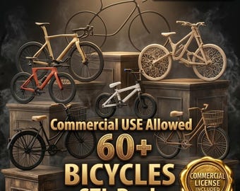 Bicycle STL Bundle | Bike Collection 3D Print Files, Mountain Road Cruiser Cargo Bicycle STL Pack, Cycling Models Bundle, Commercial Use STL