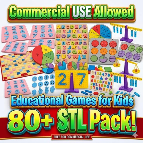 80+ Educational Toys STL Bundle, Montessori Learning Toys STL, Kids Learning Games 3D Print Files, Math & Alphabet STL Pack, Homeschool Tool
