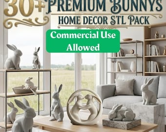 30+ Premium Bunny Rabbit Decor STL Pack | 3D Printable Geometric Bunny Statue Planter Vase Figurine | Commercial Use Home Decor Instant Down