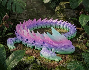 Articulated Spike Dragon STL | Flexible Fidget Toy 3D Model | Sensory Dragon Figurine STL, Print-in-Place Mythical Creature Digital Download
