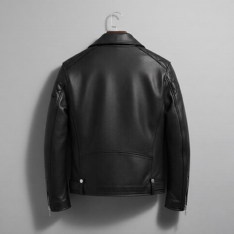Men's Custom Leather Jacket | Handmade Black Biker Jacket | Genuine Leather Motorcycle Jacket | Custom Fit Winter Jacket image 2