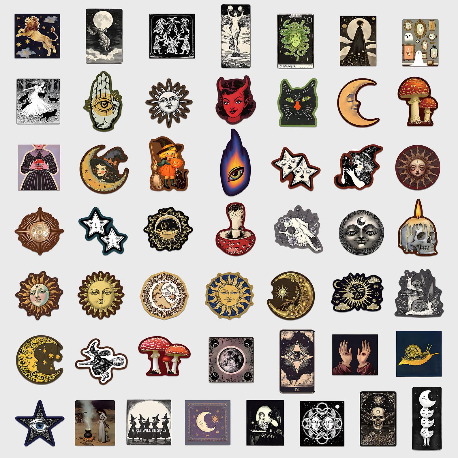 50 Occult Celestial Stickers, Creepy Gothic Moon & Star Decals, Dark ...