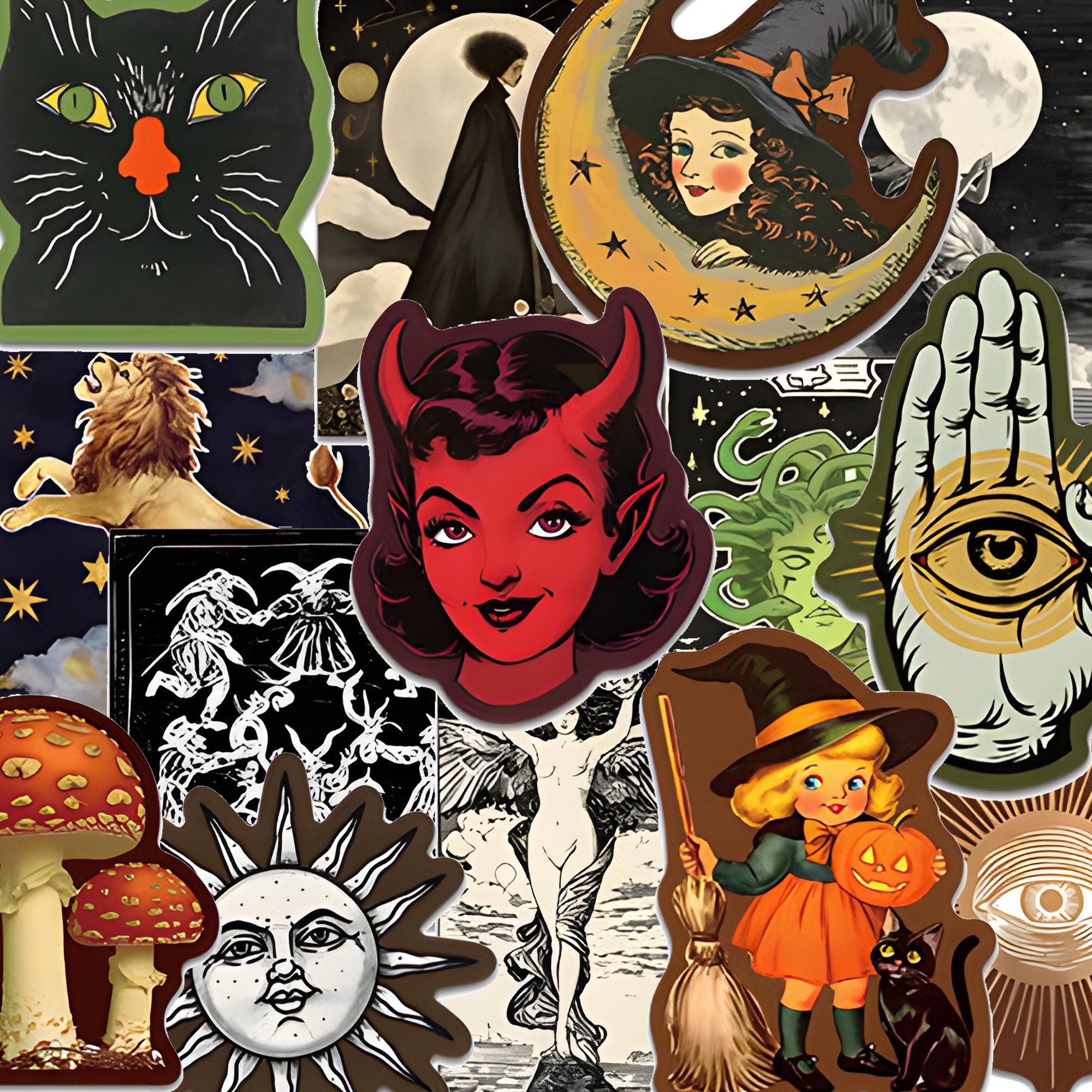 50 Occult Celestial Stickers, Creepy Gothic Moon & Star Decals, Dark ...