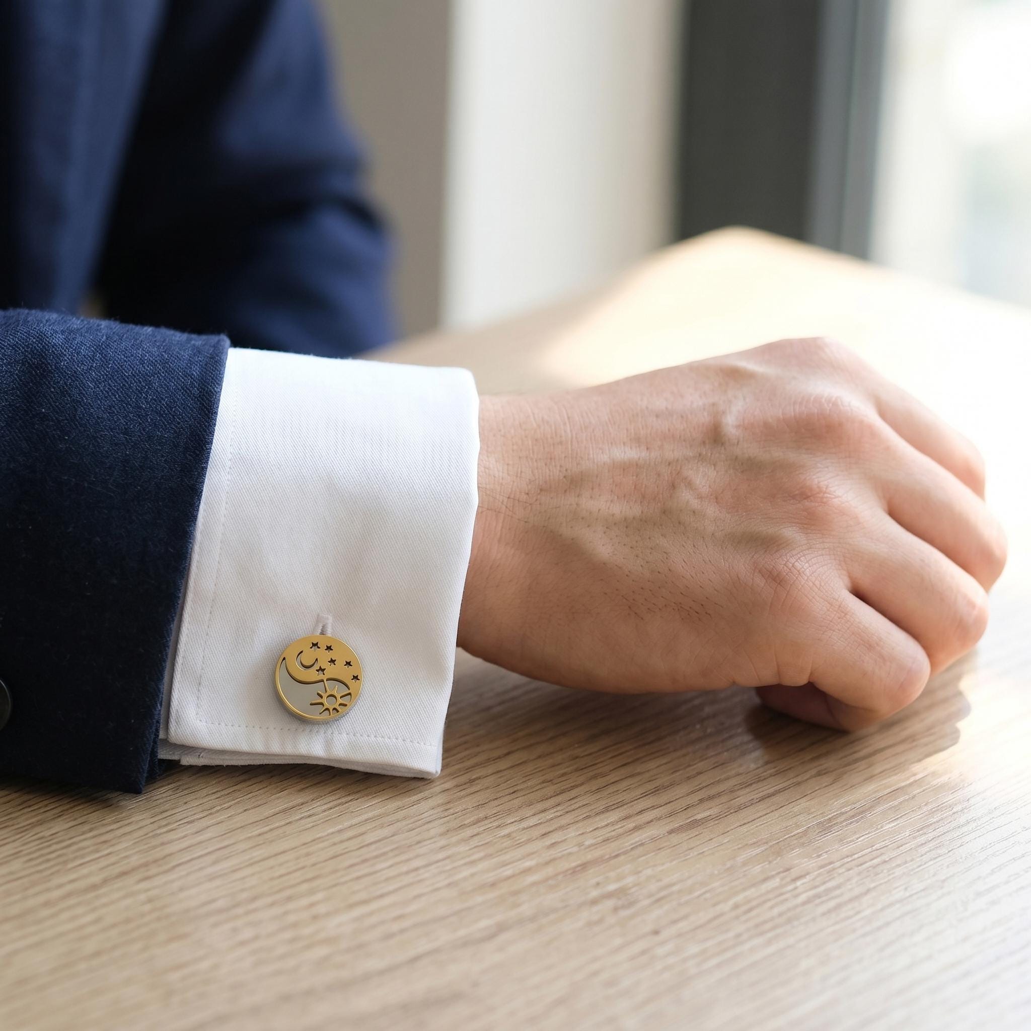 Yin Yang Bagua Cufflinks for Men, Stainless Steel Sun Moon French Cuff Studs, Eastern Philosophy Gift