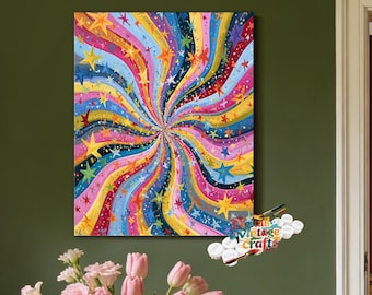 Colored Stars Paint by Numbers Kit, DIY Canvas Painting for Adults, Painting Art Kit Beginner Friendly, Wall Art Decor diy kit gift painting