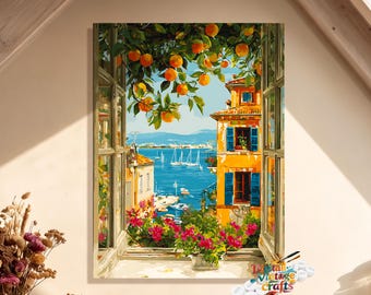Window View Paint by Numbers Kit | Coastal Italy Lemon Tree DIY Painting for Adults Adults, Stress Relief Art Craft Wall Decor, Gift for Her