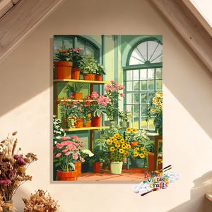 Kastuin verf op nummer kit, DIY zonovergoten botanische canvas schilderij kunst, levendige bloem muur decor, housewarming cadeau voor haar