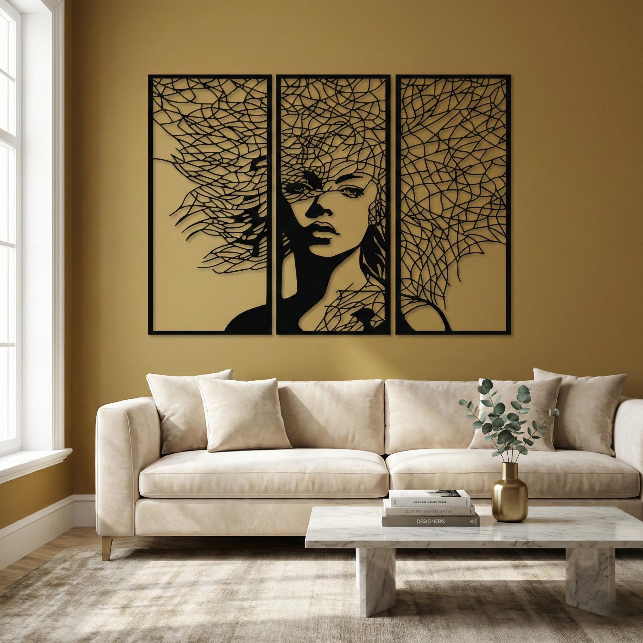 Abstract Woman Metal Wall Art – Triptych Female Face Decor Set - Etsy