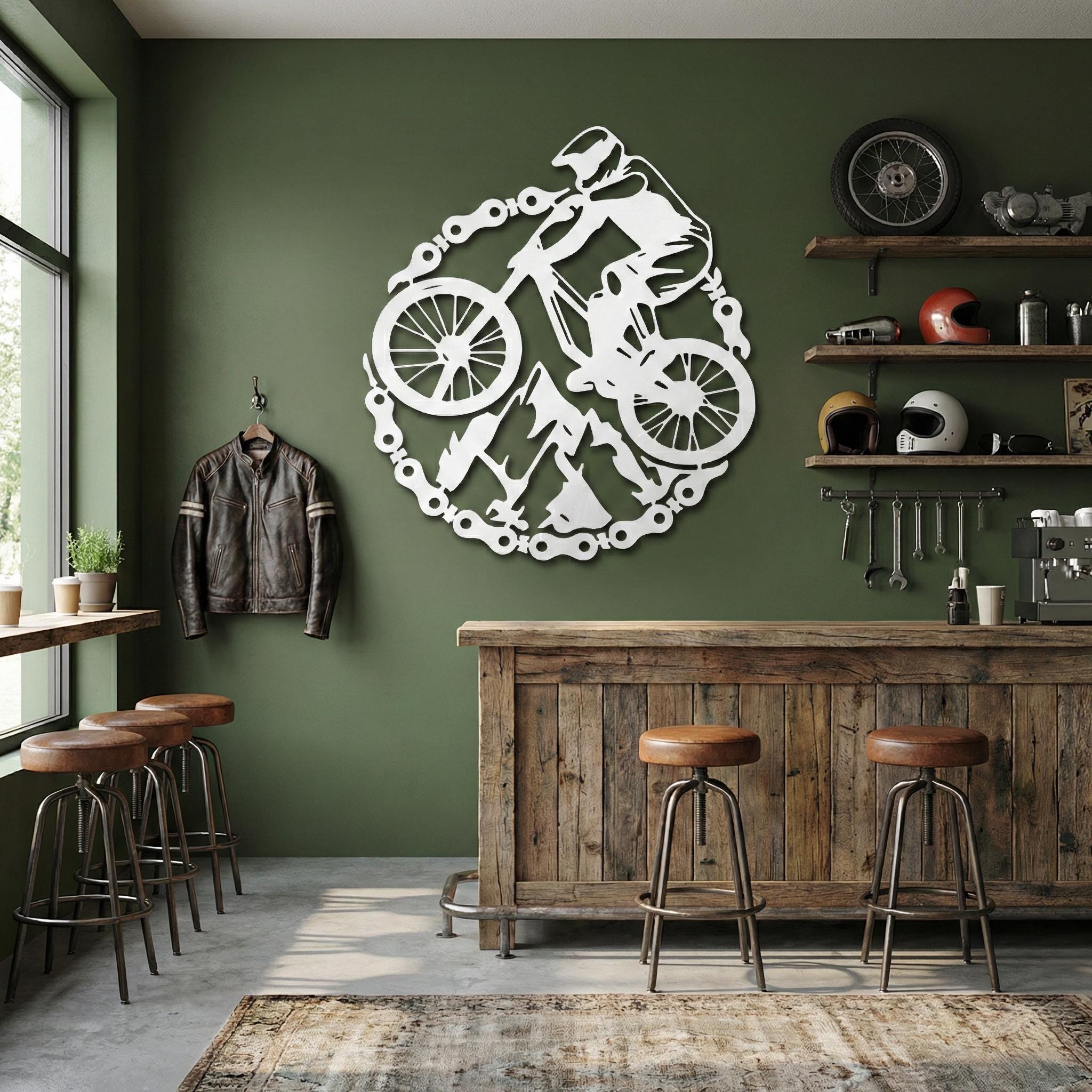Mountain Bike Metal Wall Art, Large Bicycle Wall Decor, Cycling Gift for Him, Garage Man Cave Decor, Sports Wall Art