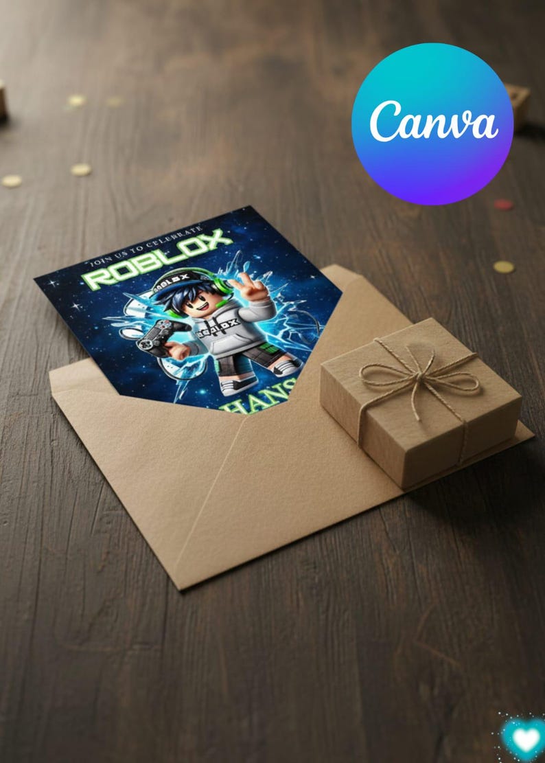 Roblox Birthday Invitation Template, Gamer Party, Editable Canva Invite ...
