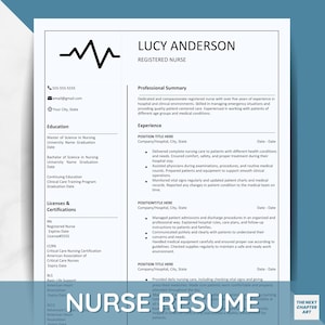 May include: A professional resume template for a registered nurse, featuring a clean layout with sections for professional summary, experience, education, and licenses. The resume includes contact information and a skills section. The words "NURSE RESUME" are at the bottom.