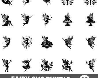 Fairy SVG Design, Fairy PNG Bundle, Enchanting Silhouettes, Magic Silhouette Cut File for Cricut, Magical Fantasy Art, Fairy Clipart