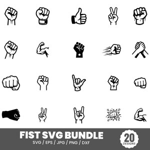 Raised Fist SVG, 2x Fist Svg, Hand Svg, Hand Fist PNG, Fingers Svg, Punch Svg, Vector, File for Cricut, Clenched Fist Silhouette Vector