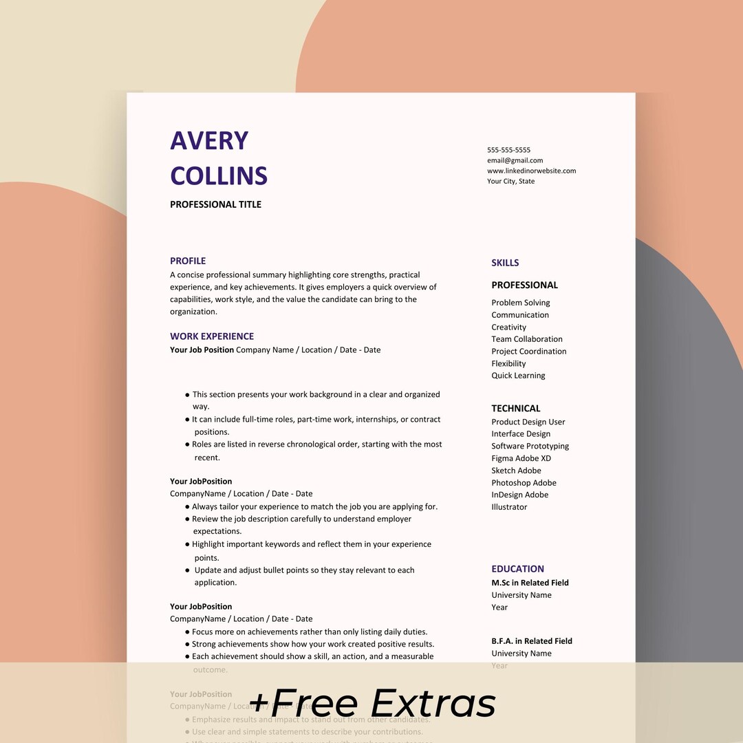 Professional & Modern Resume Template for Word and Pages, Resume Design ...