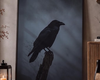 Black Crow Wall Art, Gothic Bird Print, Raven Poster, Dark Academia Decor, Moody Nature Art, Halloween Wall Decor, Witchy Gothic Art