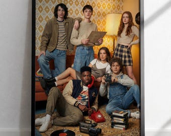 Wandbild mit Gruppenporträt aus den 80ern, Retro-Teenagerposter, Vintage-Fotografie, nostalgische Wohndekoration, Kunstwerk zum Thema Erwachsenwerden, Kunst aus der analogen Ära