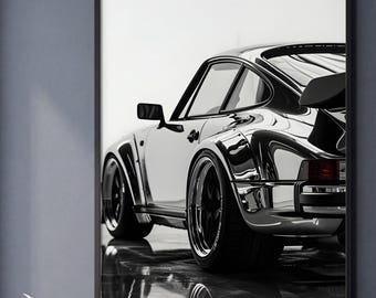 Arte mural de coches deportivos clásicos, póster automovilístico en blanco y negro, decoración de garaje de lujo, foto de coche vintage, decoración masculina para el hogar, póster de coches