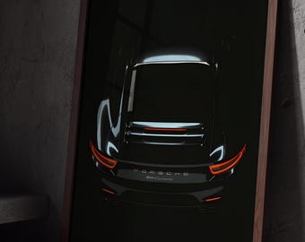 Arte mural de coches deportivos de lujo, póster de coche negro, fotografía de coche vista desde atrás, decoración masculina moderna, arte mural para garaje con estilo, regalo para amantes de los coches