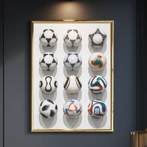 Soccer Ball Evolution Wall Art Print, Football History Poster, World Cup Inspired Artwork, Sports Fan Decor, Soccer Collector Wall Art