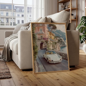 Classic Sports Car Wall Art, Italian Riviera Coastal Print, Mediterranean Luxury Decor, Vintage Coupe Poster, Old Money Travel Aesthetic image 5