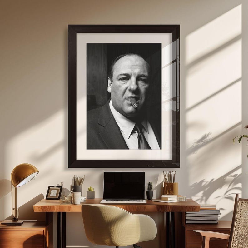 Wandbild mit Mafia-Boss-Motiv, Gangsterporträt-Druck, Mob-Boss-Poster, Vintage-Noir-Fotografie, Dekoration für Zigarrenlounges, Maskulines Büro-Druckmotiv Bild 4
