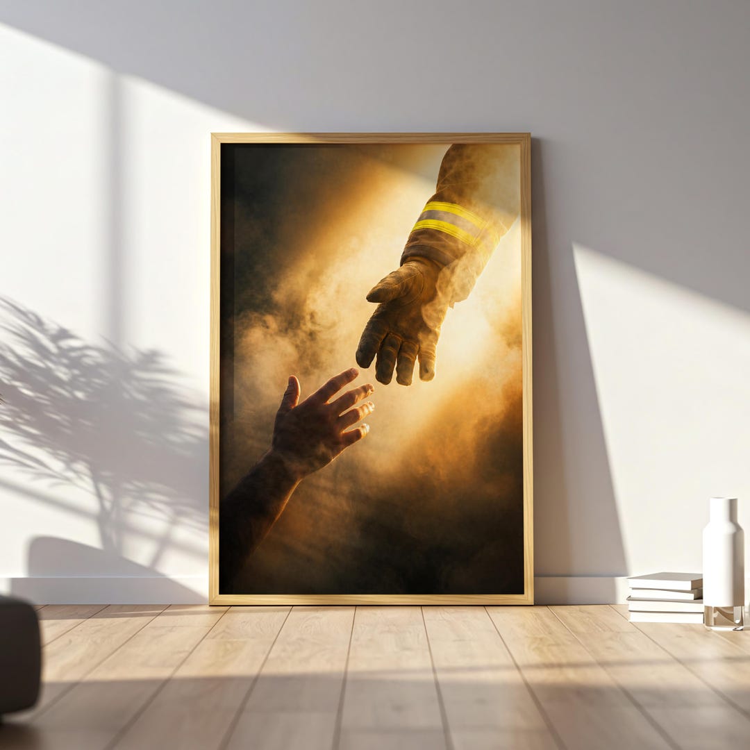 Firefighter Wall Art Print, Heroic Rescue Poster, First Responder Decor ...