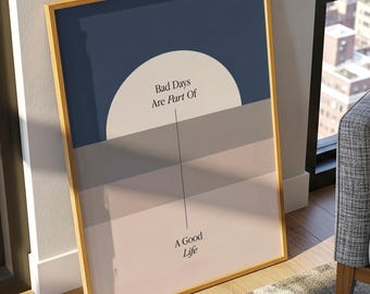Impressão com citação inspiradora sobre a boa vida, arte de parede minimalista e motivacional, pôster com tipografia moderna, decoração abstrata neutra, arte para escritório para imprimir.