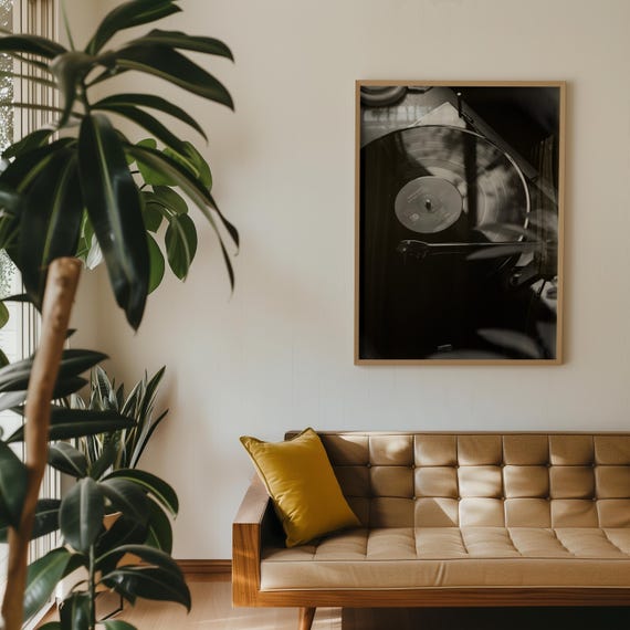 Vintage Vinyl Record Print, Turntable Wall Art, Black and White Music Poster, Record Player Decor, Retro Listening Room Print