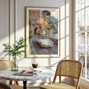 Classic Sports Car Wall Art, Italian Riviera Coastal Print, Mediterranean Luxury Decor, Vintage Coupe Poster, Old Money Travel Aesthetic image 4
