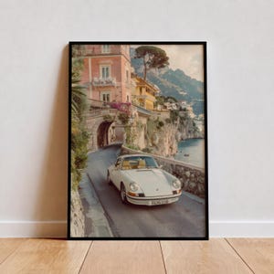 Classic Sports Car Wall Art, Italian Riviera Coastal Print, Mediterranean Luxury Decor, Vintage Coupe Poster, Old Money Travel Aesthetic image 6