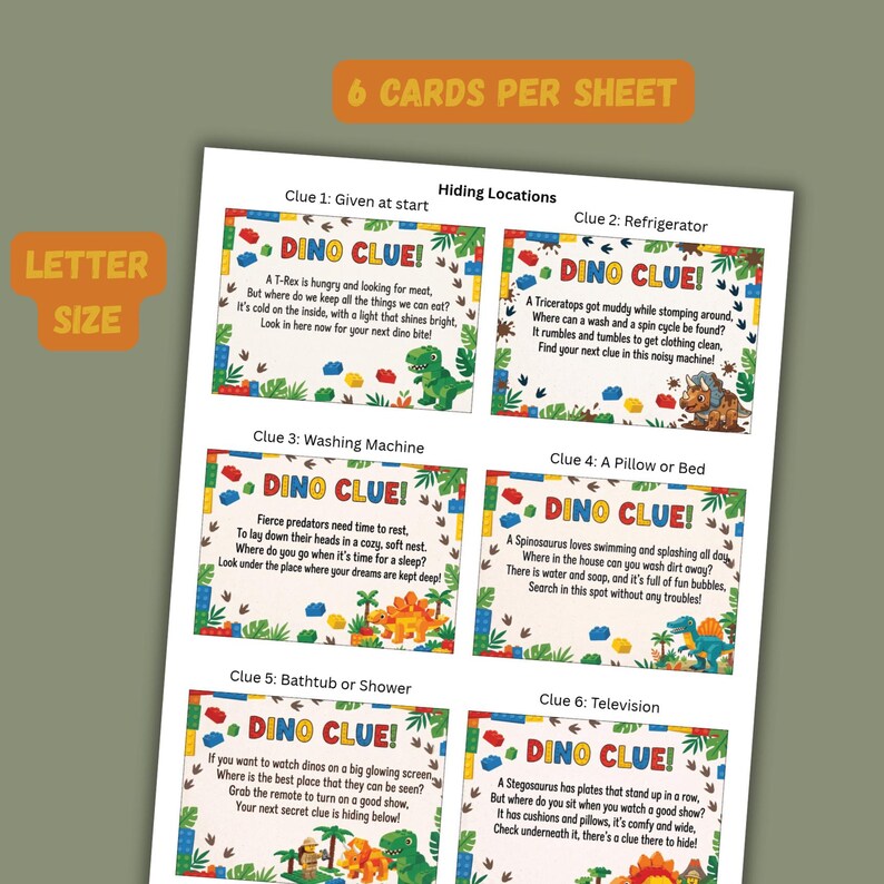 Printable Dinosaur Treasure Hunt Game, 24 Brick Dino Indoor Scavenger ...