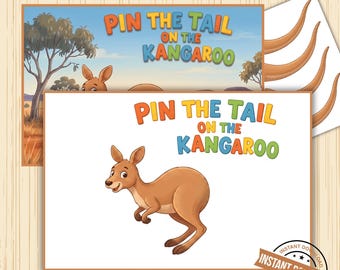 Pin the Tail on the Kangaroo, Australia Birthday Activity, Kids Animal Party