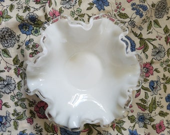 Vintage Fenton Silver Crest Milk Glass Bon Bon Dish