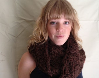 Chunky Crochet Cowl Dyrad Infinity Scarf Brown