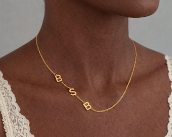 Sideways Initial Necklace, Personalized Letter Chain, Custom Jewelry Gift