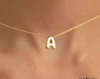 Personalized Puffy Initial Necklace, Bubble Letter Name Necklace