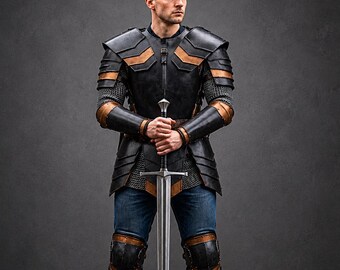 Medieval Knight Full Body Armor Suit – Blackened Armor Suit – Medieval Warrior Costume for LARP & Cosplay - Halloween Armor Costume