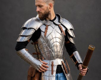 Medieval Knight Handmade Half Body Armor Suit – Medieval Warrior Costume for LARP & Cosplay - Chest plate Armor Suit – Halloween Costume