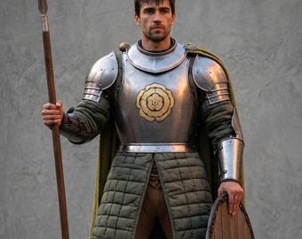 Medieval Half Body Armor Set With Shield - Chestplate 18 Gauge Steel Knight Armor Suit - Hand-Forged Armor Suit - Perfect for LARP, Cosplay