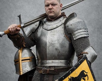 Medieval Full Body Armor Suit - Warrior Knight Armor - 18g Mild Steel Armor - Handcrafted Armor Suit - Battle Ready Armor for LARP, Cospaly